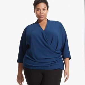 MM. Lafleur The Rivers Top Soft Wave Royal Blue Wrap Blouse Plus Size 1X
